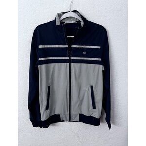Travis Mathew’s golf navy & grey striped full zip jacket mens size medium